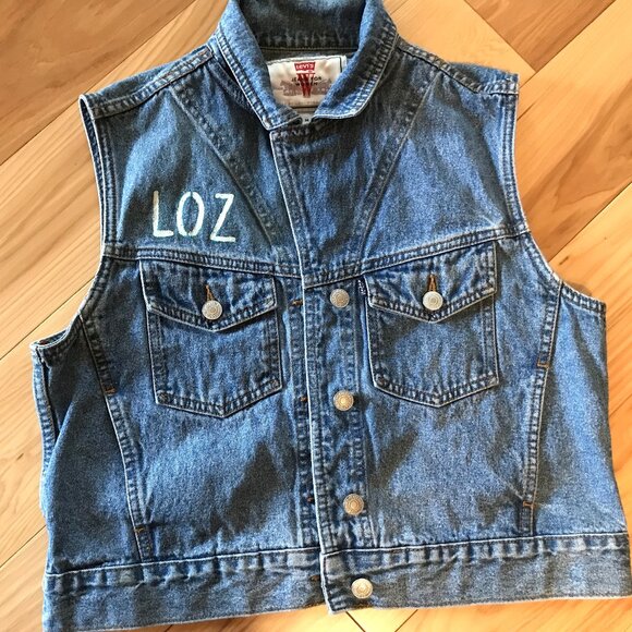 Upcycled Denim Vest, Size Medium: Painted Lake of the Ozarks Sleeveless Jacket - Picture 6 of 11
